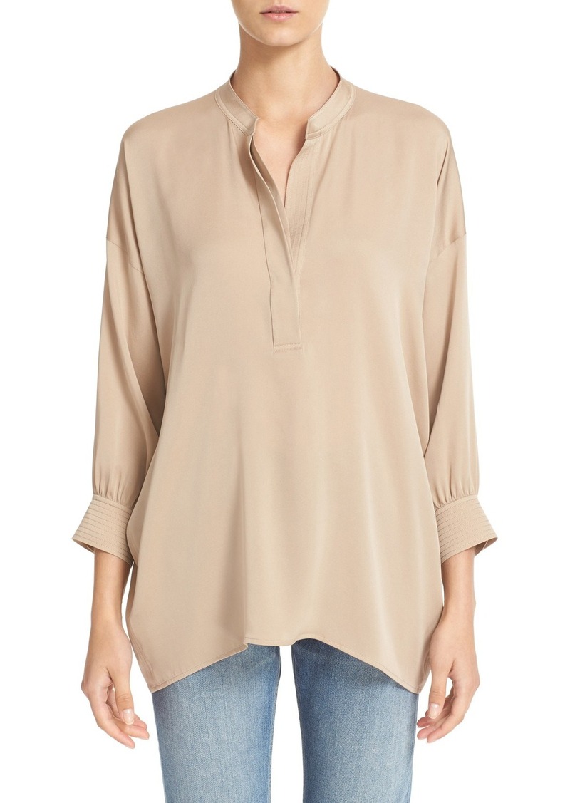 Vince Vince Shirred Drape Stretch Silk Pullover | Tops