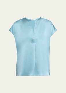 Vince Silk Split-Neck Cap-Sleeve Blouse