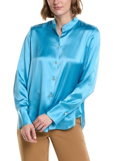 Vince Slim Fitted Band Collar Silk Blouse