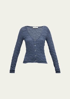 Vince Smocked Long-Sleeve Button-Front Top