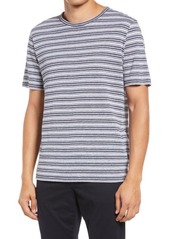 Vince Stripe Linen & Cotton T-Shirt in Heather Coastal/Optic White at Nordstrom