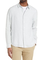 Vince Stripe Linen Button-Down Shirt in Seacliff/Off White at Nordstrom