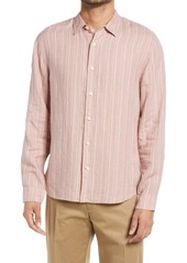 Vince Stripe Linen Button-Up Shirt in Himalayan/Optic White at Nordstrom