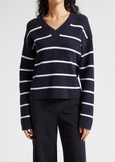 Vince Stripe V-Neck Cotton Blend Sweater
