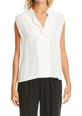 Vince Tie Neck Sleeveless Silk Blouse in Off White at Nordstrom