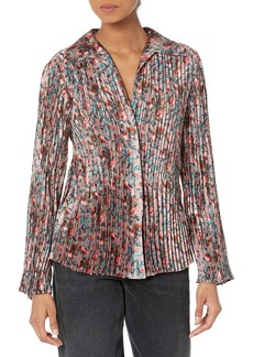 Vince Womens Berry Blooms Pleated Blouse