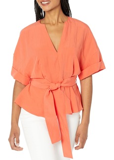 Vince Womens Cuffed S/S V-Neck Blouse