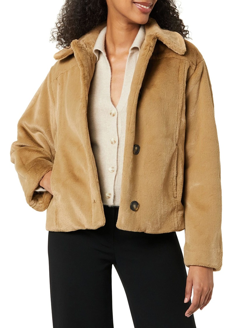 Vince Womens Faux Fur Trucker Jacket SAND SHELL SMALL