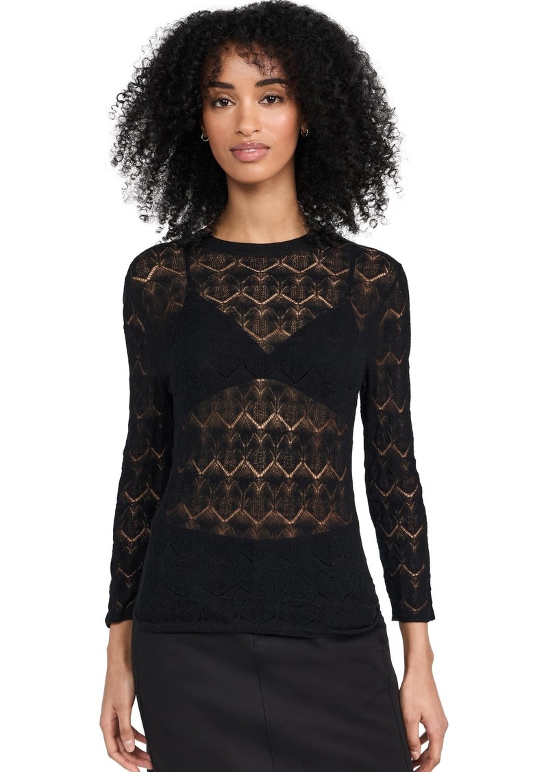 Vince Womens FINE LACE 3/4 Sleeve Crew Neck