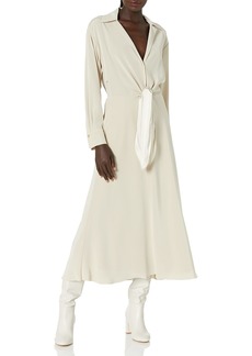 Vince Women's Long Sleeve Shaped Collar TIE Front Dress WHITE SAND SMALL