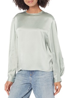 Vince Womens Pleated Cuff Crew Nk Blouse