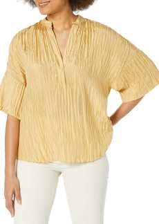 Vince Womens S/S Crushed Band Collar Blouse