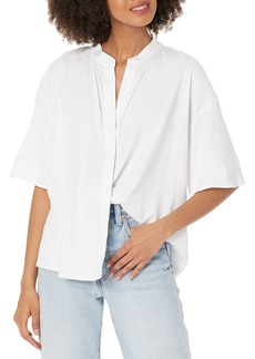 Vince Womens S/S Shirred Band Collar Blouse