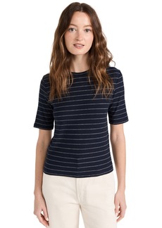 Vince Womens Striped Relaxed Elbow SLV Crew
