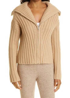 Vince Wool & Cashmere Zip-Up Sweater in Chamois at Nordstrom