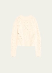 Vince Wool Fringe-Trim Cable-Knit Sweater