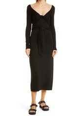 Vince Wrap Bodice Long Sleeve Dress in Black at Nordstrom