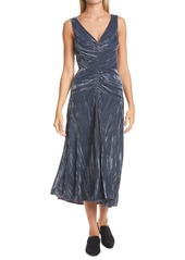 VINCE Ruched Textured Velvet Sleeveless Dress in Azure at Nordstrom