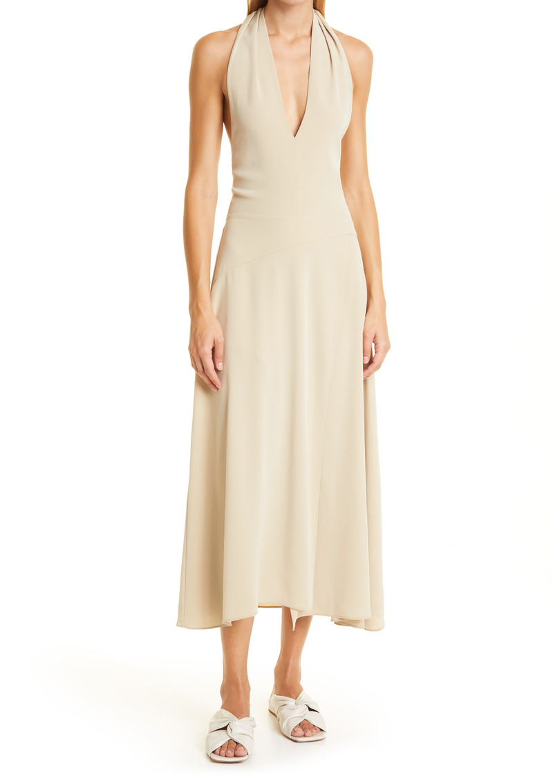 vince tie back paneled halter dress