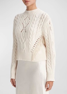Vince Wool Fringe-Trim Cable-Knit Sweater