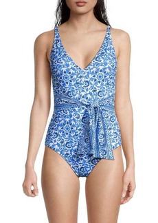 Vineyard Vines Floral Belted One Piece Swimsuit