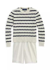 Vineyard Vines Little Boy's & Boy's Striped Cotton-Cashmere Cable-Knit Sweater