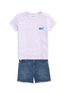 Vineyard Vines Little Girl's & Girl's Hydrangea Whale Logo Pocket Tee