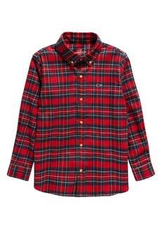 vineyard vines Kids' Check Stretch Cotton Flannel Button-Down Shirt in Red Velvet 2 at Nordstrom Rack