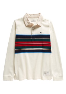 vineyard vines Kids' Stripe Organic Cotton Rugby Polo in Marshmallow at Nordstrom Rack