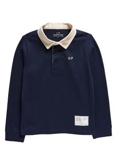 vineyard vines Kids' Stripe Organic Cotton Rugby Polo in Nautical Navy at Nordstrom Rack