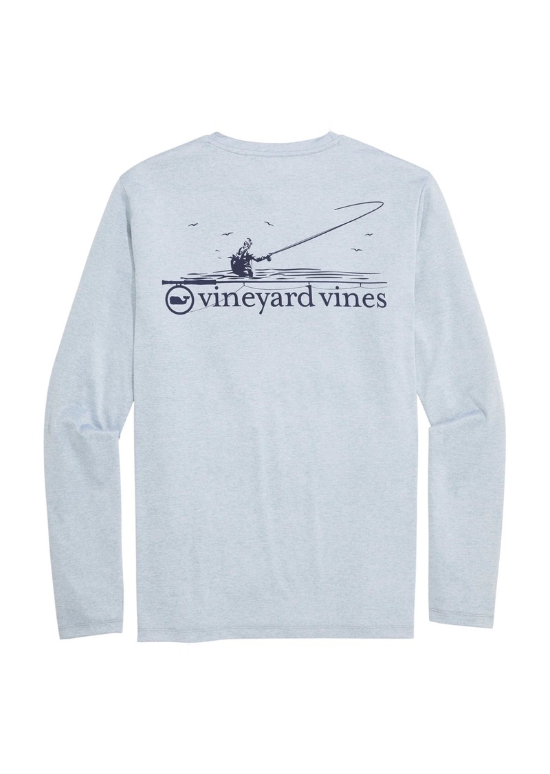 vineyard vines Men's Fly Fishing Scenic Long-Sleeve Harbor Performance Tee