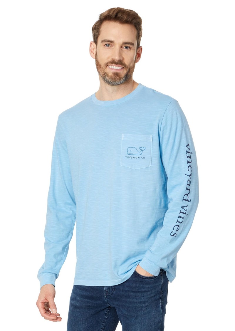 vineyard vines Men's Garment-Dyed Vintange Whale Long-Sleeve Pocket Tee