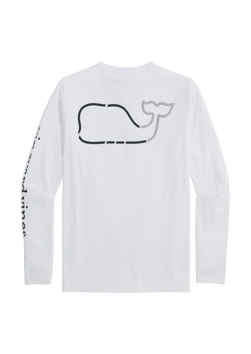 vineyard vines Men's On-The-go Whale Outline Long-Sleeve Harbor Performance Tee