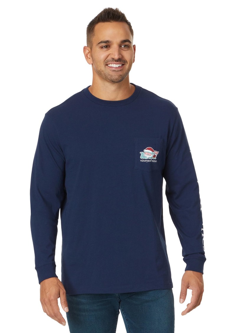 vineyard vines Men's Santa's List Whale Long-Sleeve Pocket Tee