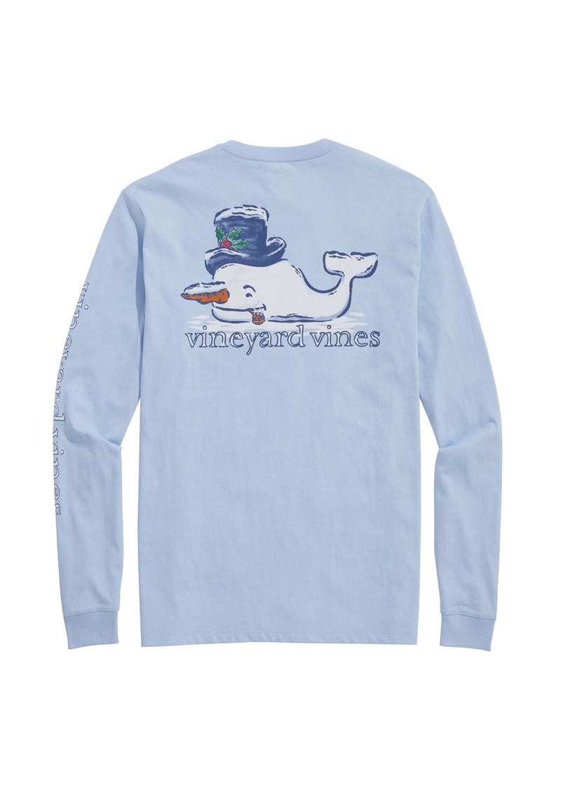 vineyard vines Men's Watercolor Snowman Whale Long-Sleeve Pocket Tee