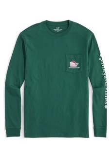 vineyard vines Santa Whale Long Sleeve Cotton Graphic Pocket T-Shirt