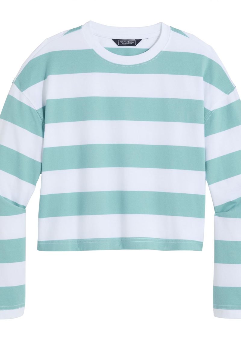 vineyard vines Women's Midweight Jersey Long-Sleeve Crewneck Tee Rugby-Aqua Haze/White Cap