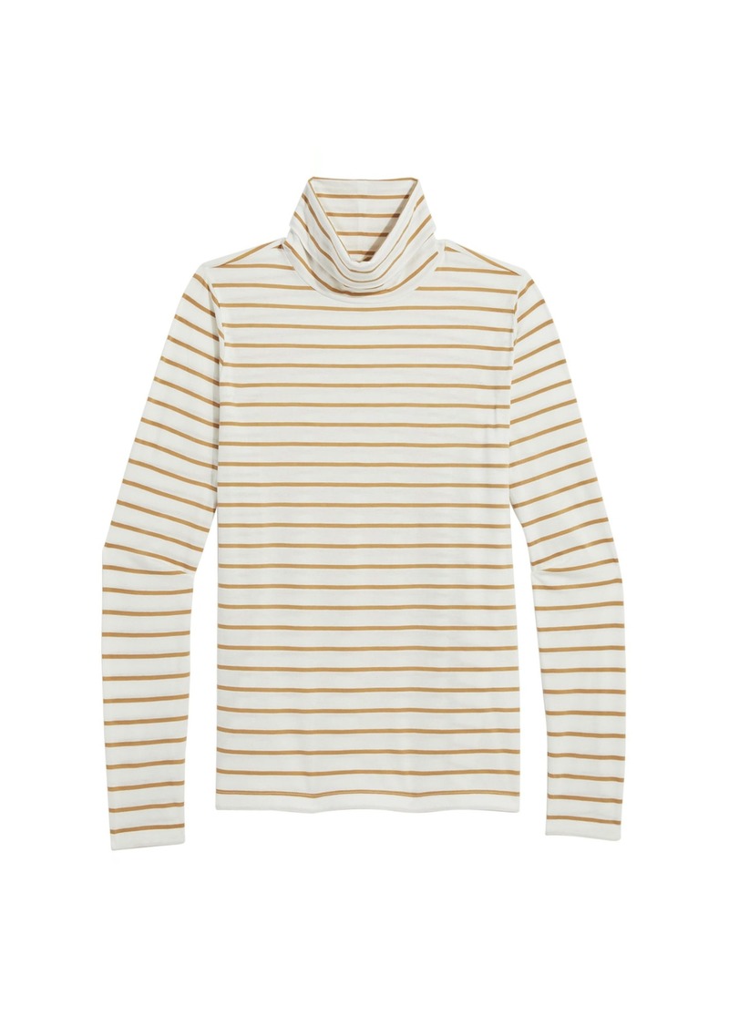 vineyard vines Women's Clean Jersey Turtleneck Stripe-Marshmallow/Almond