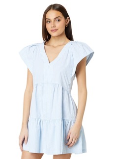 vineyard vines Women's Harbor Tiered Ruffle Sleeve Dress Seersucker-Jake Blue