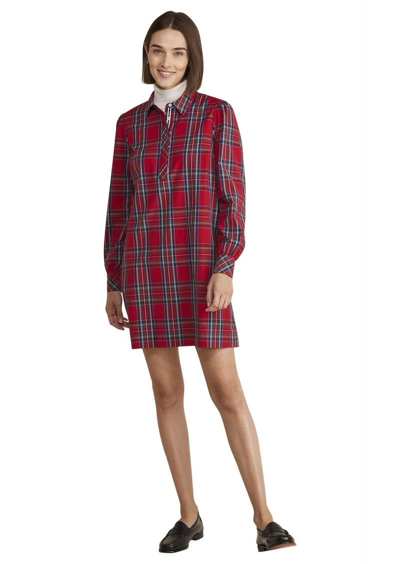 vineyard vines Women's Plaid Poplin Popover Dress Royal Stewart-Red