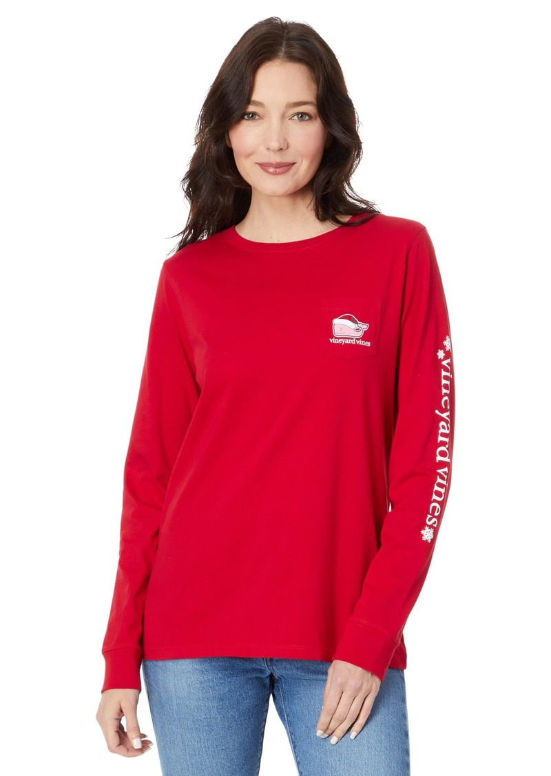 vineyard vines Women's Santa Whale Long-Sleeve Pocket Tee