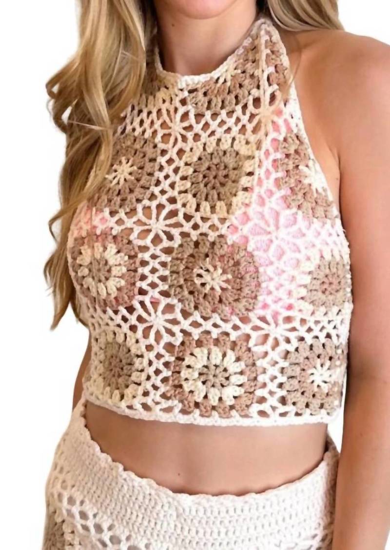 Vintage Havana Crochet Halter Top In Tan