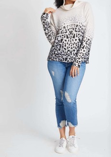 Vintage Havana Faded Leopard Cowl Neck Sweater In Ivory/charcoal