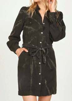 Vintage Havana Woodland Tie Dye Puff Sleeve Dress in Black