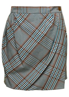 Vivienne Westwood 'Drunken' Draped Mini Grey Skirt with All-Over Check Motif in Viscose Blend Woman