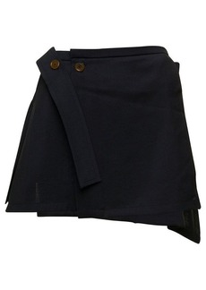 Vivienne Westwood 'Meghan' Black Asymmetric Mini Skirt with Buttons in Wool Woman