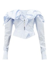 Vivienne Westwood - Drunken Striped Cotton-poplin Corset Top - Womens - Blue Stripe