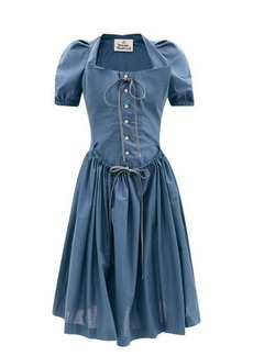 Vivienne Westwood - New Saturday Puff-sleeve Cowl-neck Cotton Dress - Womens - Light Blue