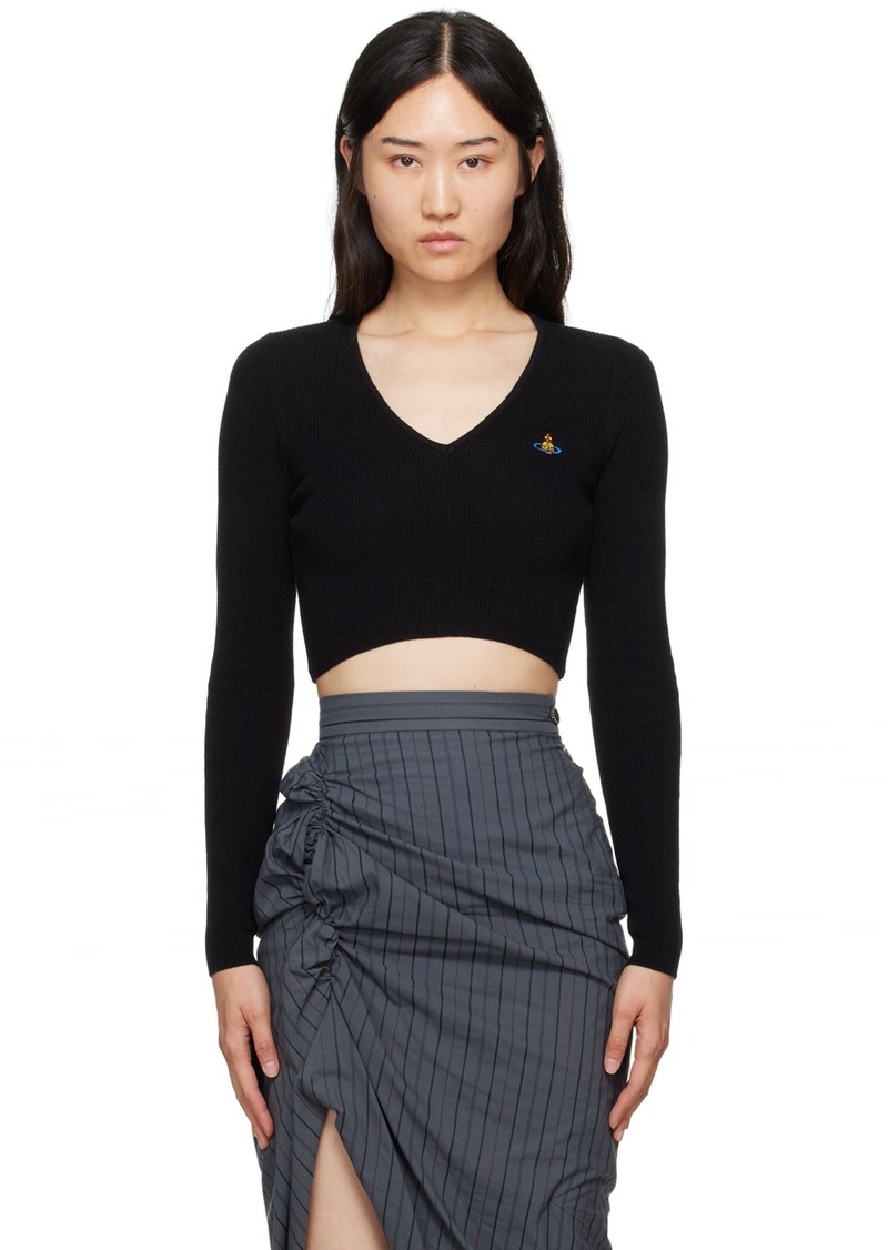 Vivienne Westwood Black Bea Cropped V-Neck Sweater