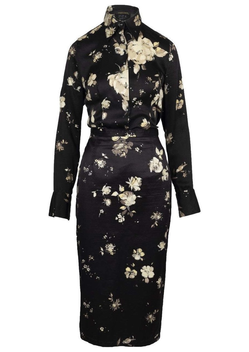 Vivienne Westwood Black Flower Printed Skirt And Top Suit